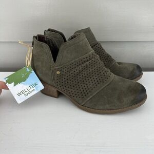 Earth Origins Bootie Women 10W Green Amanda Suede Ruched Ankle Heeled New
